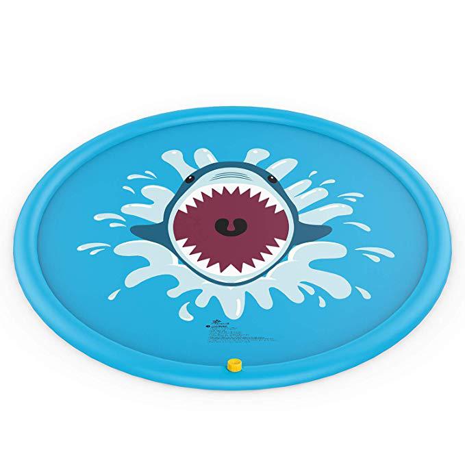 Tegneserie børn vand spray spray legetøj sommer vand sprinkler spraymåtte pvc oppustelig udendørs græsplæne spil vandpuder børn sjove legetøj: Blå haj 170cm