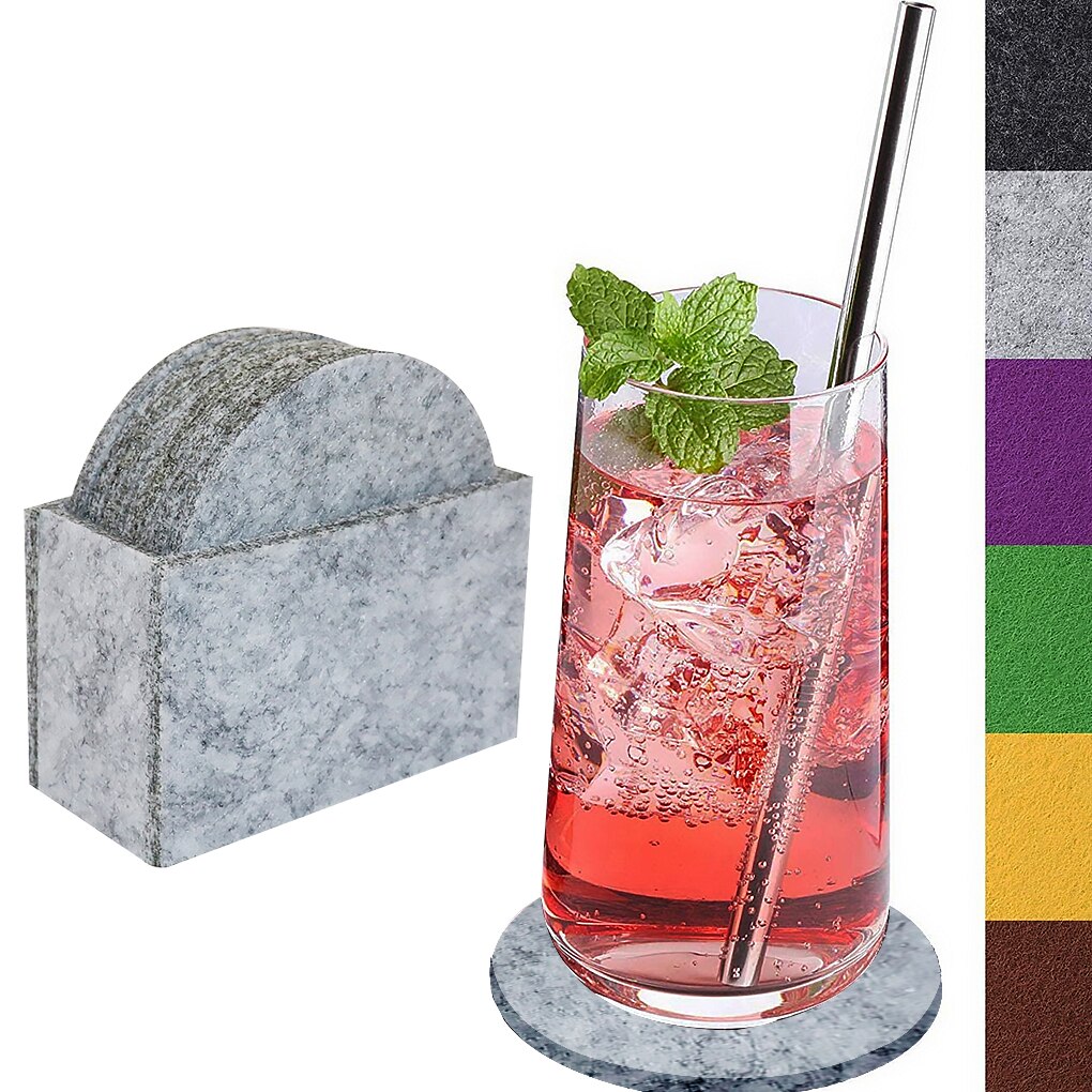 8Pcs Heat Insulated Cup Mat Felt Household Coaster Table Round Shape Decoration Placemat