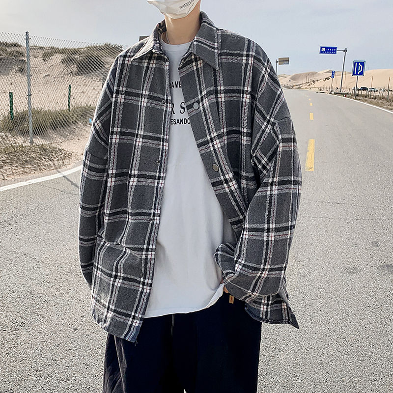Ylleskjorta herr retro casual yllejacka herr streetwear lös kort yllerock herr tjock långärmad skjorta: Svart / M