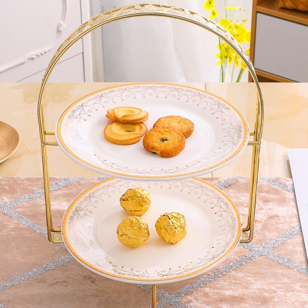 Double Layer Metal Cake Stand Arch-Shaped Display Cake Tray Rack Fruit Cupcake Stand Decorations Dessert Pedestal Wedding Party