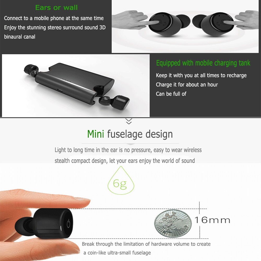 X1T mise à niveau X2T Bluetooth écouteur vrai sans fil écouteurs double Bluetooth 4.2 intra-auriculaires écouteurs 1500mAh boîte de charge casque