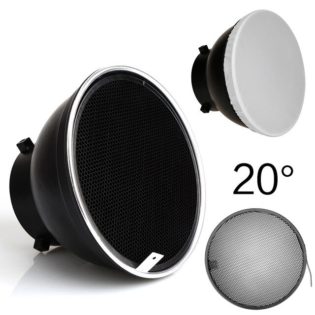 Reflector estándar de 7 pulgadas, difusor de 18cm con rejilla de nido de abeja de 10/20/30/40/50/60 grados, para flash estroboscópico de luz de estudio de montaje Bowens: 20 degree