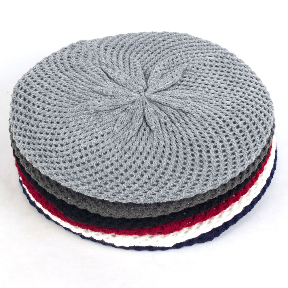 Kobiety moda Slouchy podwójna warstwa wełny dzianiny berety czapki zimowe wiosna ciepłe czapki jednolity kolor czapki damskie zwykły dziurawy czapki