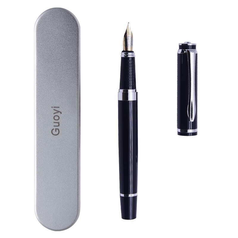 Guoyi A293 luxury Ink Fountain pen 0.5mm Metal high-end business office and corporate logo customization signature pen: Black gift package