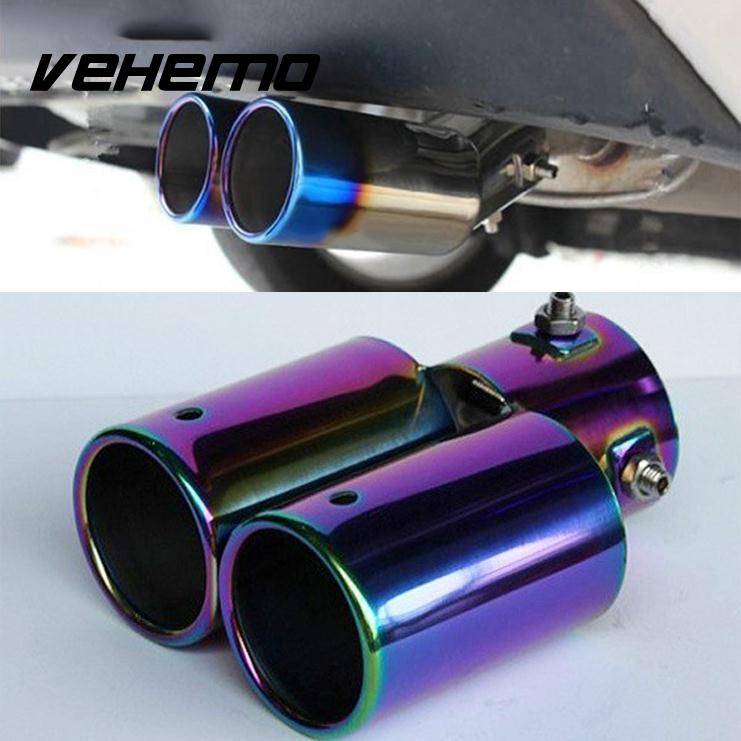 Car Twin Stright Exhaust Pipe Rear Tail Muffler Stainless Steel Universal^