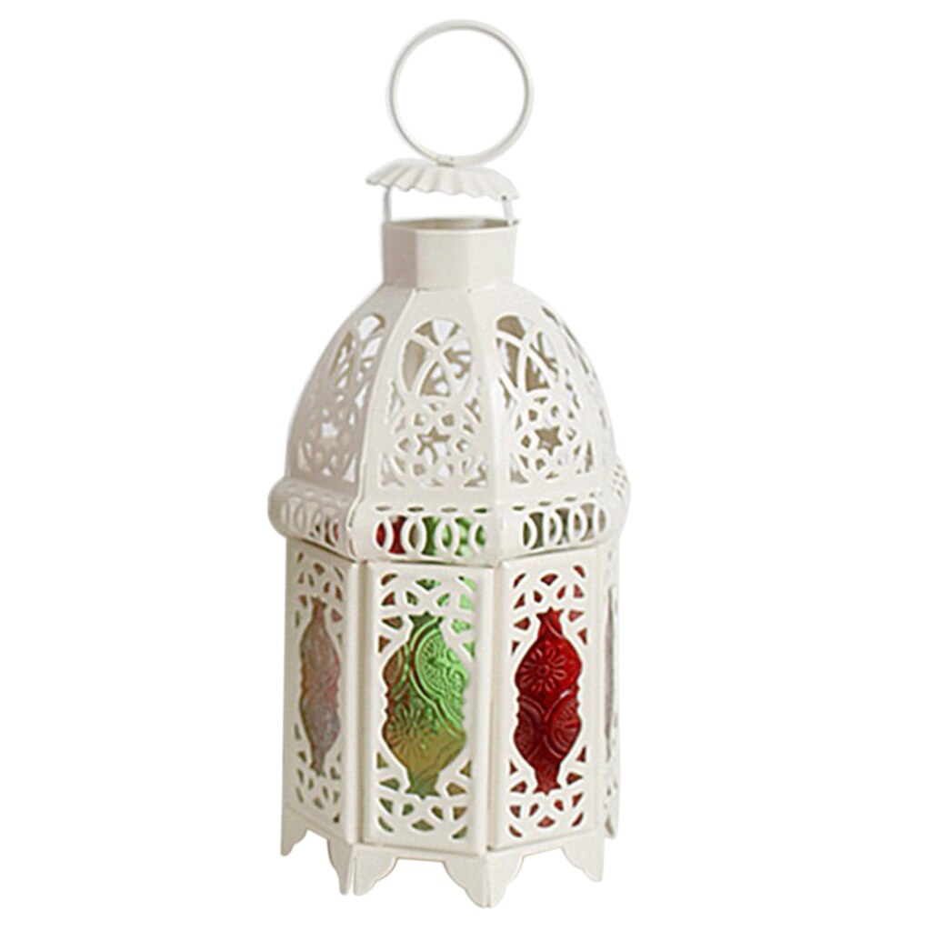 Glas Marokkaanse Lantaarns Thee Licht Kaars Houder Wind Licht Kandelaar Home Party Decoratie: White A