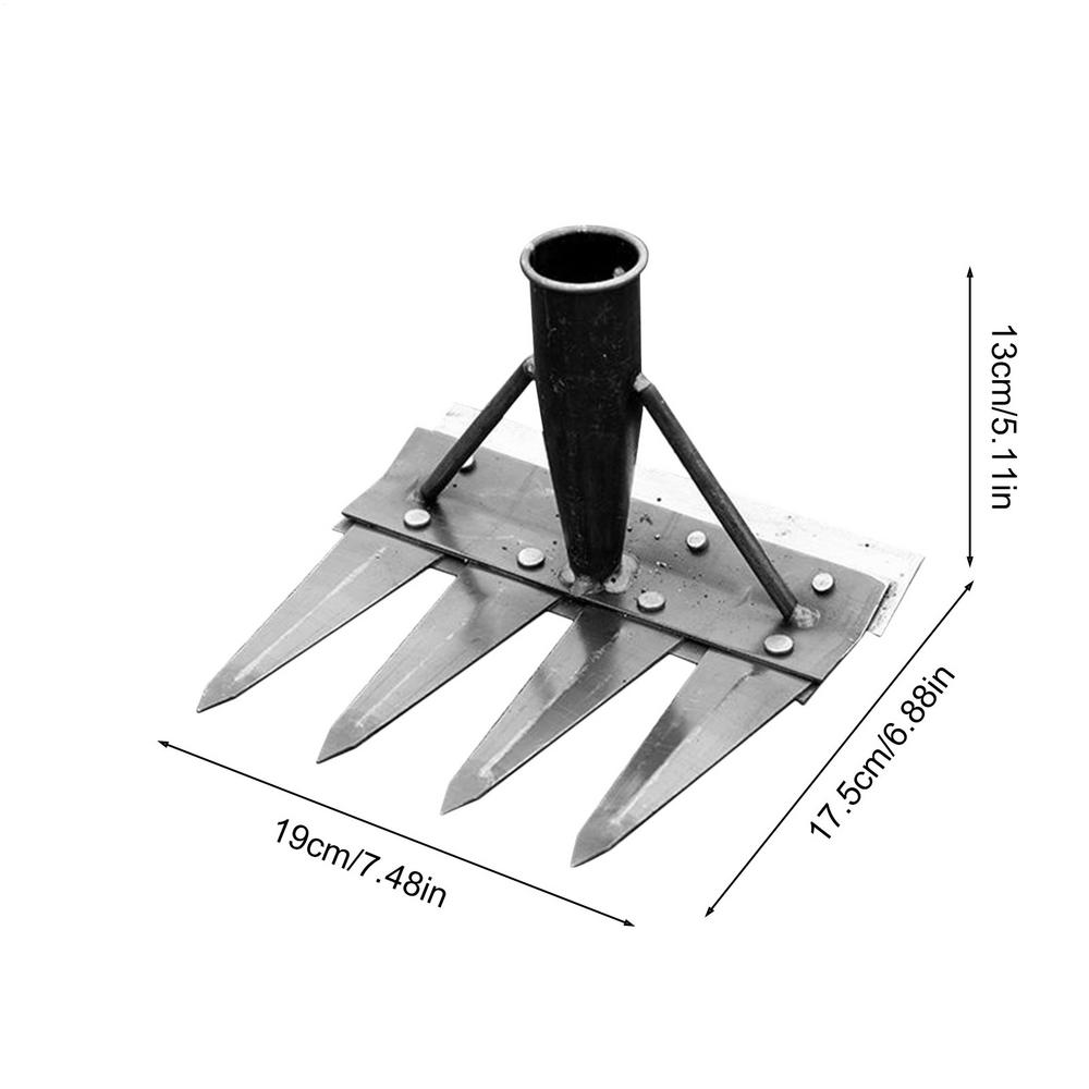 Herramientas de deshierbe agrícola, rastrillo de cinco dientes de acero al manganeso multifuncional desmontable completo: Conjunto 5