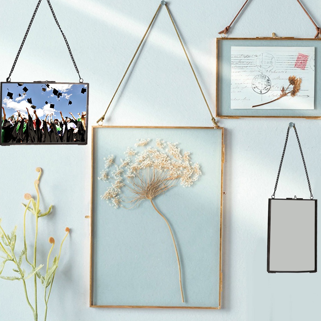 1 Piece Double Sided Glass Hanging Photo Frame Wall Frame Flower Plant Specimen Portrait Display Frame Holder