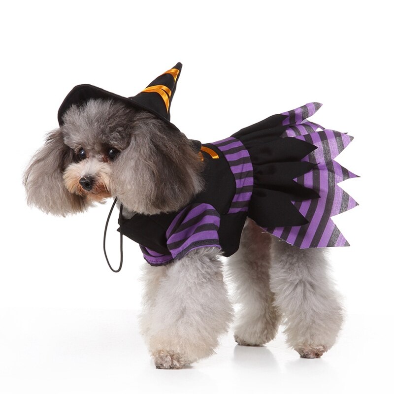 Grappige Hond Kleding Halloween Kostuum Puppy Jas En Hoed Gestreepte Wizard Outfits Set Voor Kleine Middelgrote Honden Huisdieren Kleding Hond sets