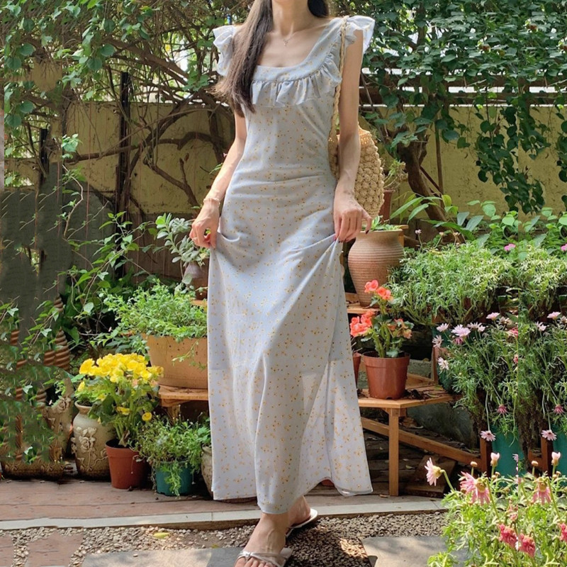 Summer Dopamine Girl Sweet Rainbow Long Dress Fairy Socialite Temperament Vacation Strap French Style Dress