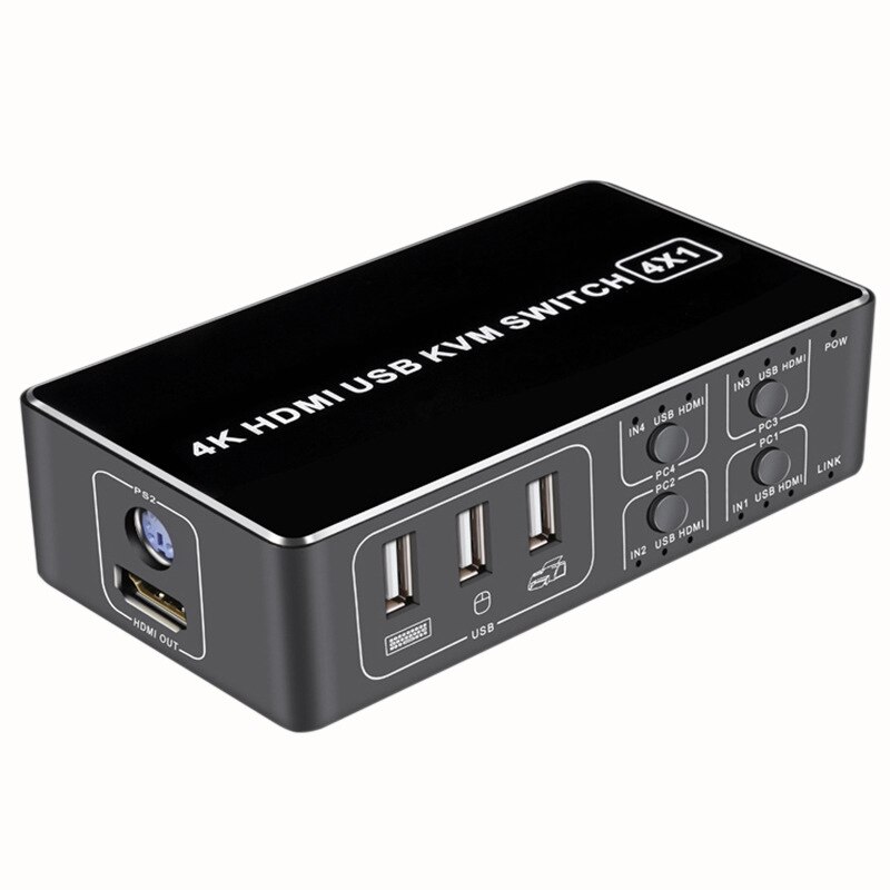 4 K Hdmi Kvm Switch 4In 1Out Usb HDMI1.4 Kvm Switcher Splitter Met Kabel Voor Toetsenbord Muis Printer Monitor