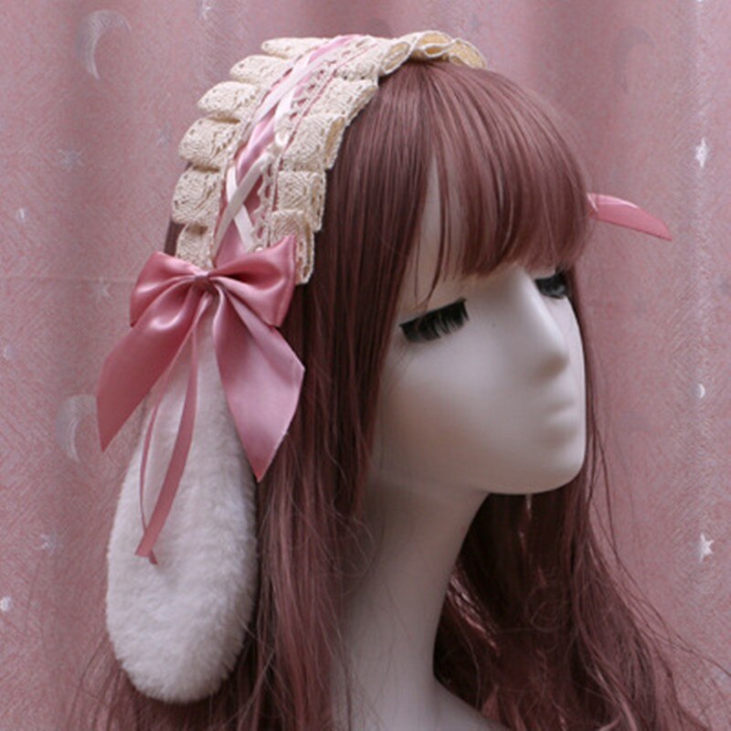 Lolita – serre-tête en dentelle avec nœud papillon, accessoire de coiffure japonais, oreilles de lapin, pinces à cheveux, Cosplay: 13