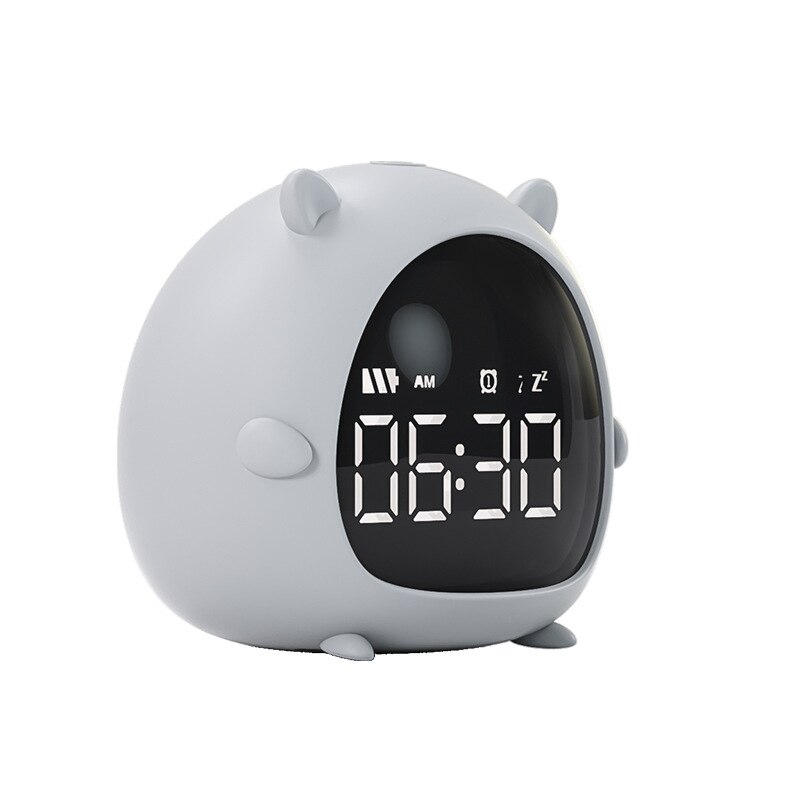 Reloj despertador Digital Led para niños, dispositivo con carga Usb, Control de voz, con dibujos animados, para estudiantes: Grey