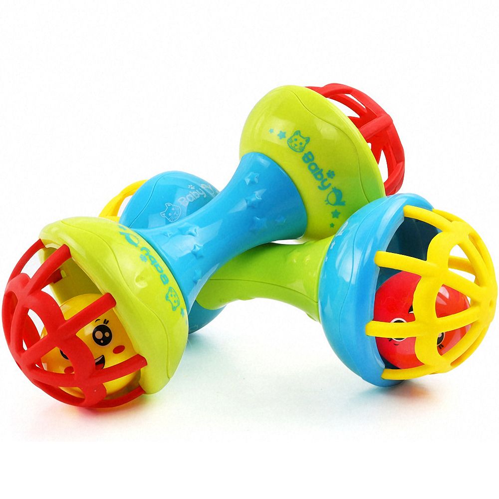 1 Baby Rattles Interactive Toys Soft Rubber Dumbbell for Children Infant Toddler Early Education Puzzle Hand Grab Ball Boys Girl