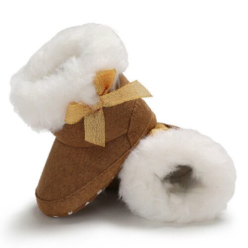 Infantil Da Criança Do Bebê Meninas Botas Crianças Inverno botas de Neve Doces Botas De Pele Sapatos Bowknot Sapatos de Bebê 0-18 m: Marrom / 7-12 meses