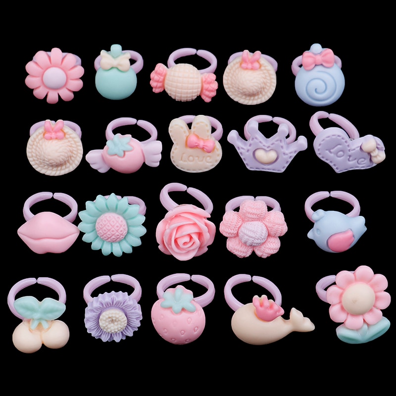 20pcs Diy Craft Toys Love Kids Cute Sweet Rings Flower Animal Accessories Girl Child Finger Rings