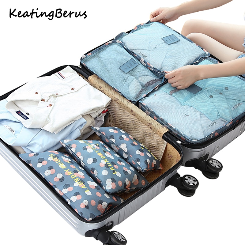 Nylon Packing Cube waterproof Travel Bag 6Pcs/Set System Durable Large Capacity Of Bags Unisex Clothing Sorting Organize