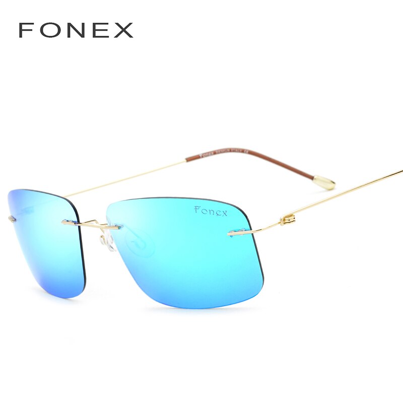 Gafas de sol sin montura polarizadas de titanio para hombre, de sin marco d cuadrado ligero, lentes de sol para dama, gafas sin tornillos: Azul