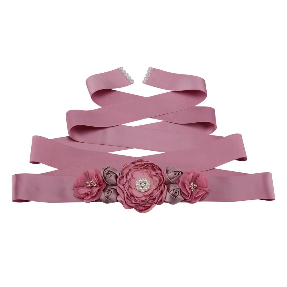 Elegante Hochzeit Kleid Gürtel Handgemachte Satin- Blume Schärpe Perlen Perlen Bund Braut Band Braut Zubehör: nackt Rosa