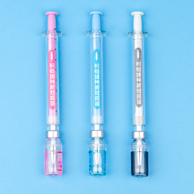 12pcs Syringe Gel Pen Simulation Eliminates Injection Syringe Shape Ballpoint Pen Black Signature Pen Simulation Vaccine Pens: PURPLE