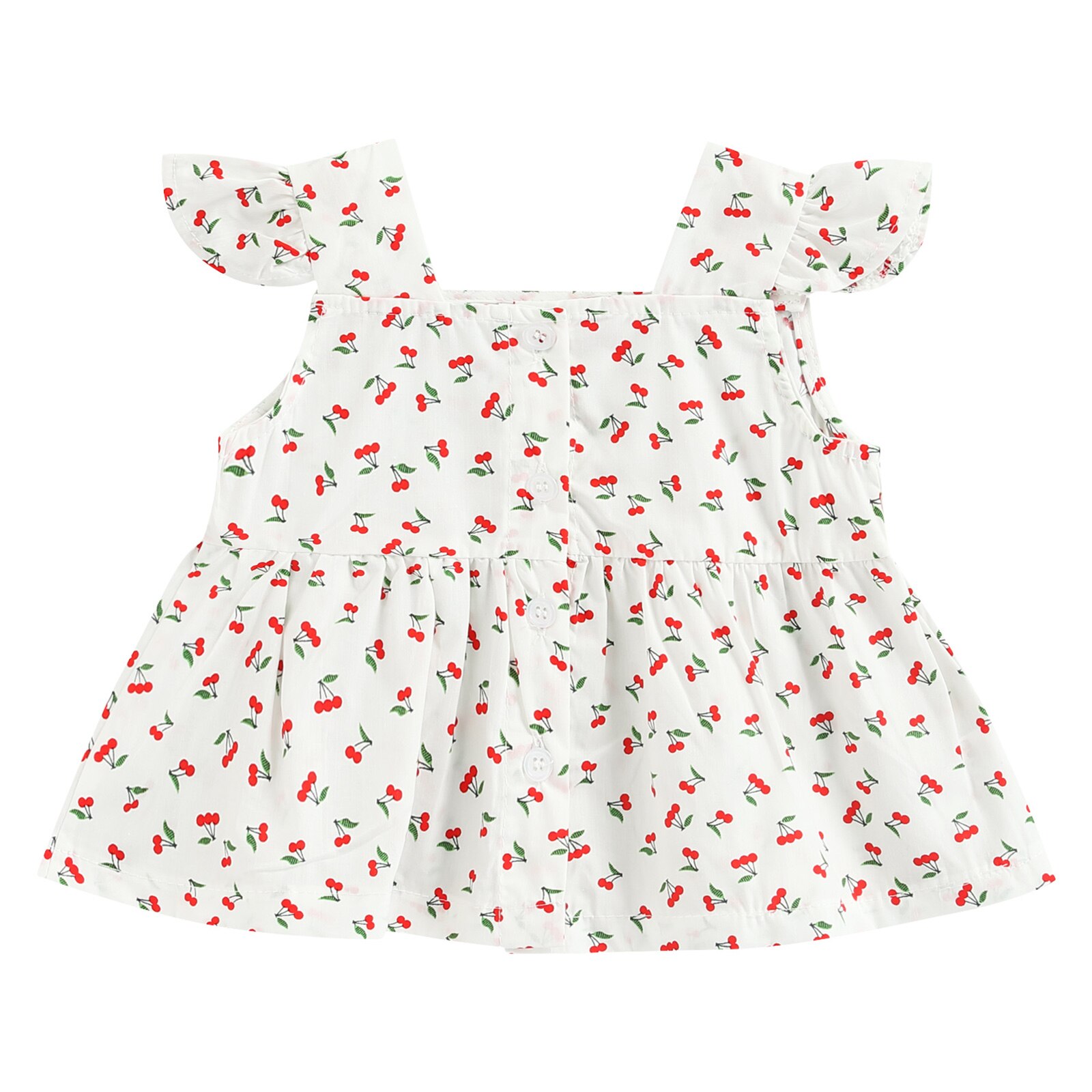 Tops de verano para niña pequeña, Camiseta con estampado de flores, manga con mosca, cuello cuadrado, cierre de botón, línea A: C / 6 meses
