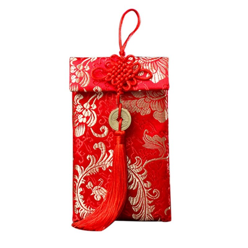 1Pc High-End Bruiloft Stof Rode Envelop Persoonlijkheid Brocade Rode Envelop Voor Bruiloft Verjaardag Nieuwjaar Supplies: Fengwei Copper Coin