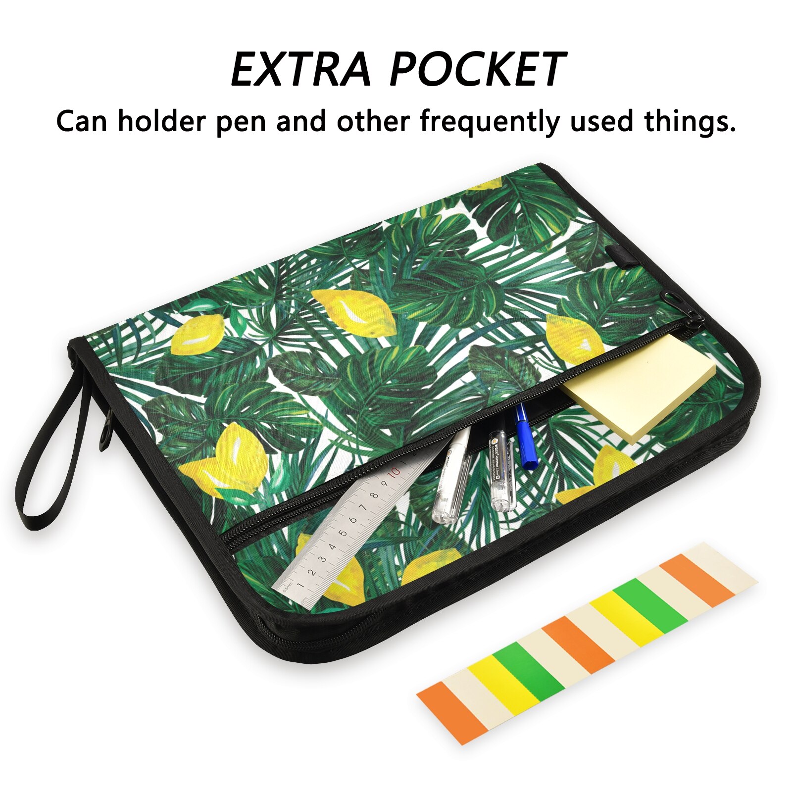 A4 File Folder Document Bag Tropical Palm Leaf Print Receipt File Expanding Wallet Bill Folder Invoice Organizer Office Supplies