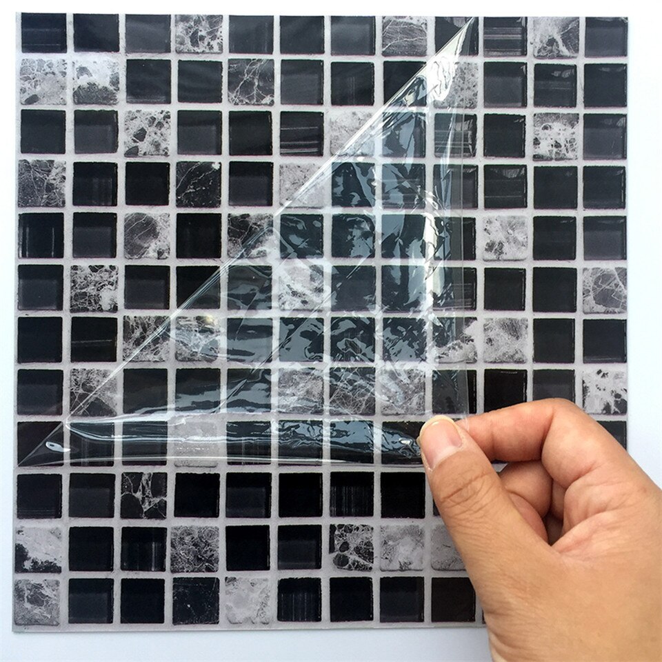 10 x 10cm svart mosaik tapet kök badrum dekoration väggdekal självhäftande självhäftande kakel dekaler heminredning väggmålning 10 st/set