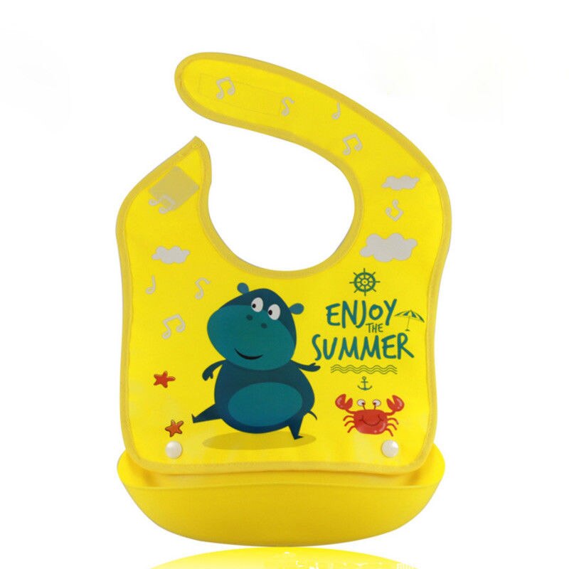 Waterproof Silicone Baby Bib Washable Roll Up Crumb Catcher Feeding Eating Baby Cute Animal Burp Cloths 4Colors: C