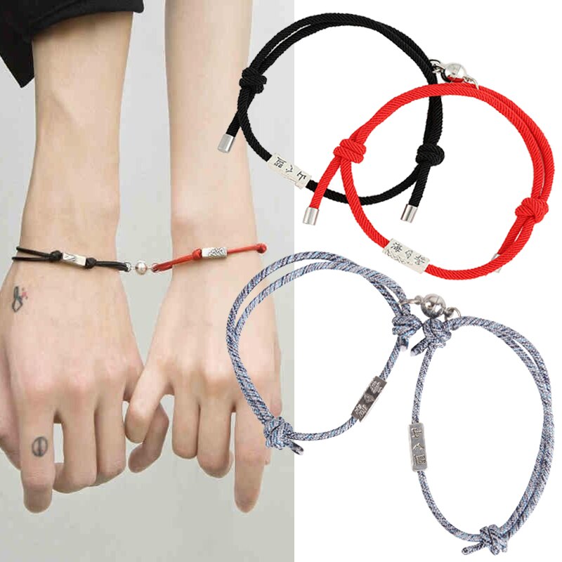 2Pcs Minimalistische Bijpassende Vriendschap Armband Touw Gevlochten Paar Magnetische Trekken Elkaar Afstand Armband Minnaar Sieraden