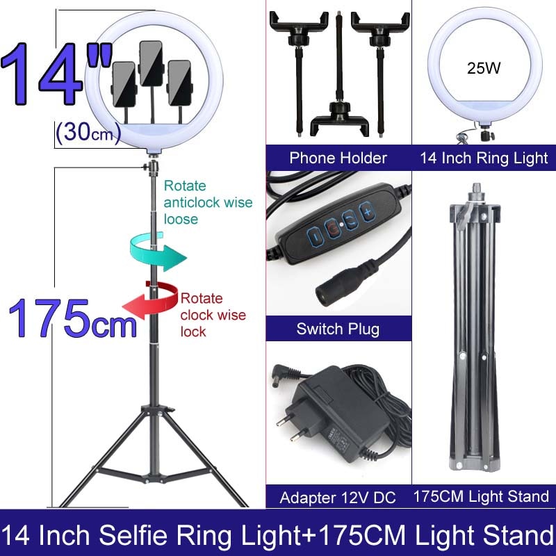 Fotografie Lamp Licht Ring Met Telefoon Houder Selfie Usb Plug Dimbare 6 8 10 12 14 Inch Beschikbaar In verschillende Maten