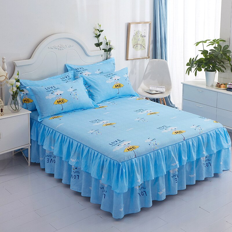 Belia Kreuz-grenze Bett Abdeckung Aloe Baumwolle Einseitig Bett Felsen Bett Abdeckung Koreanische Prinzessin Bett Abdeckung Drei-stück Bett Gesetzt: Blau / 120 x 200cm 3 Stck