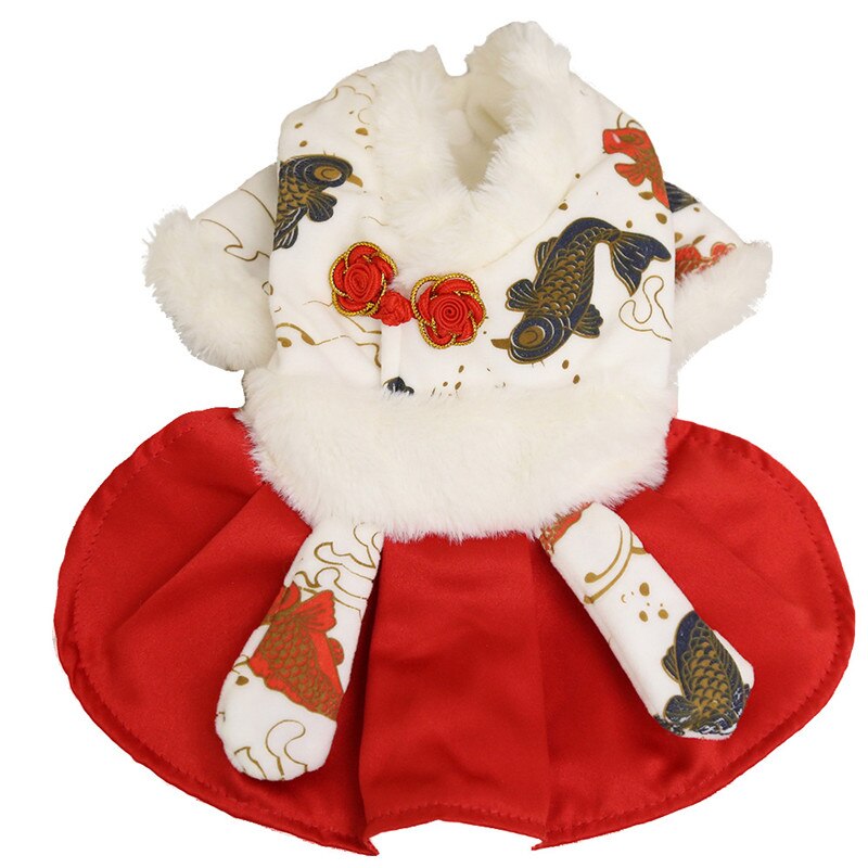 Vestido de invierno de Año chino para perro, ropa para mascota, traje Tang Cheongsam, falda para cachorro y gato, vestidos de boda, traje para perro pequeño