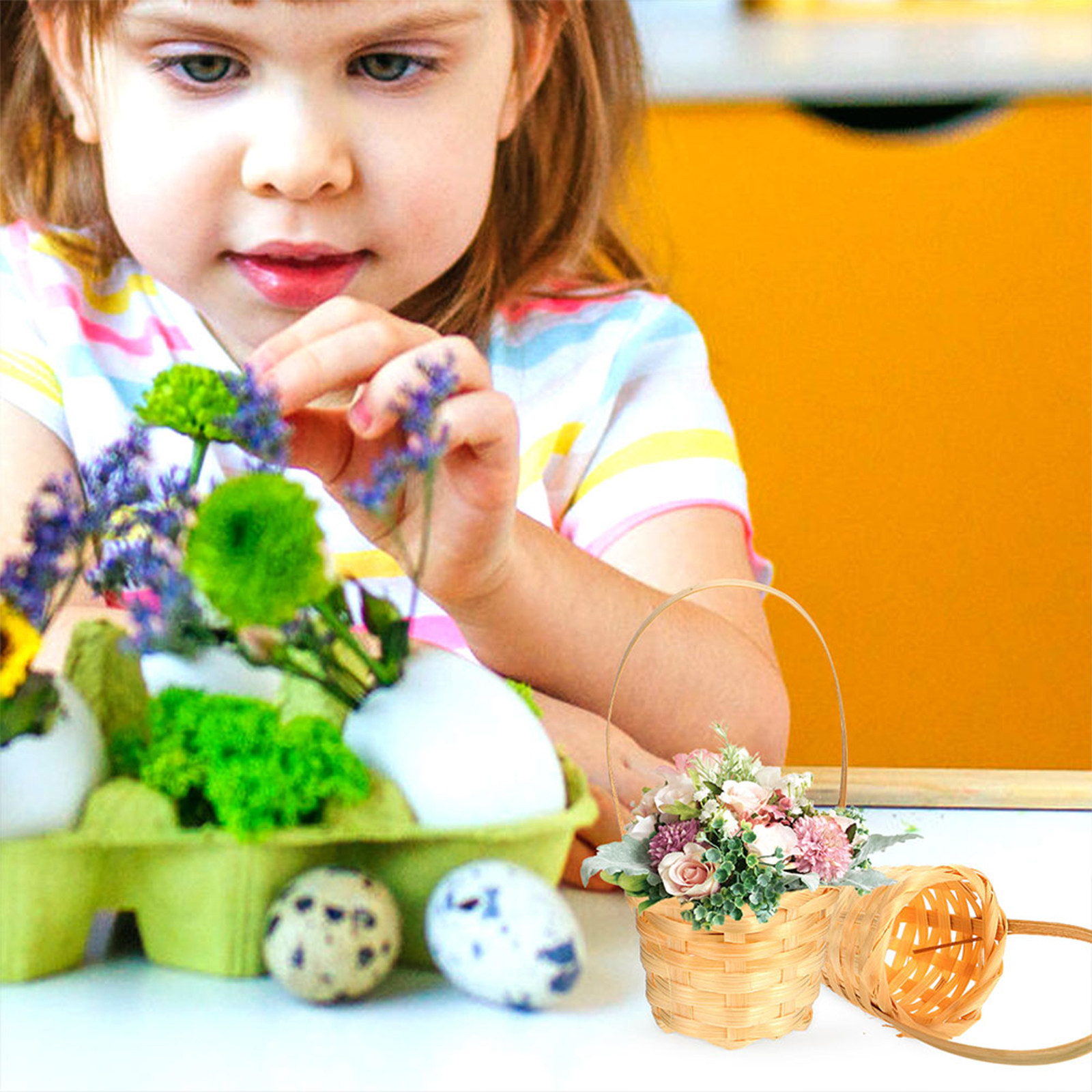 5 kleine handgeweven bamboemandjes, multifunctioneel als bloemenhouder voor kunstbloemen, rustieke stijl, huisdecoratie