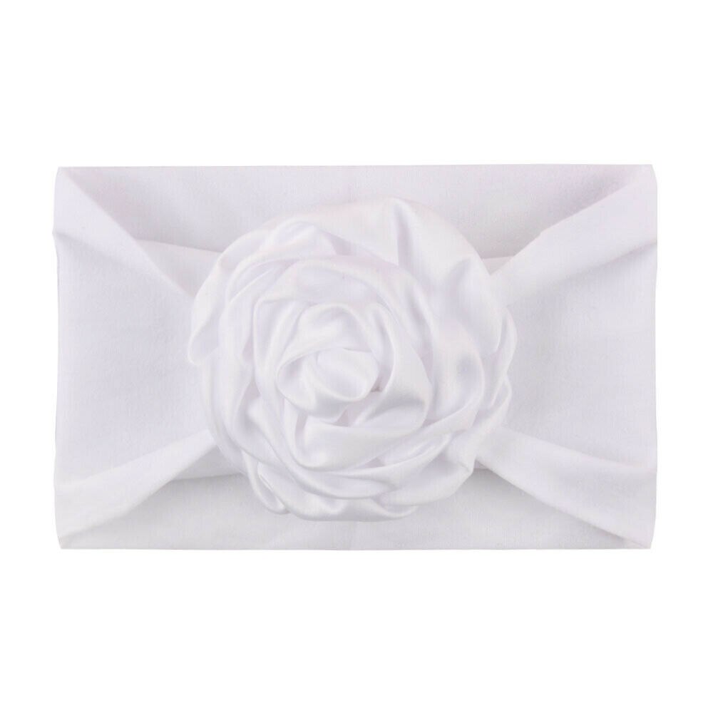 Baby Turban Hoofdband - Grote Bloem Strik - Bloemendessin - Katoen - Peuter Meisjes Accessoires: Wit