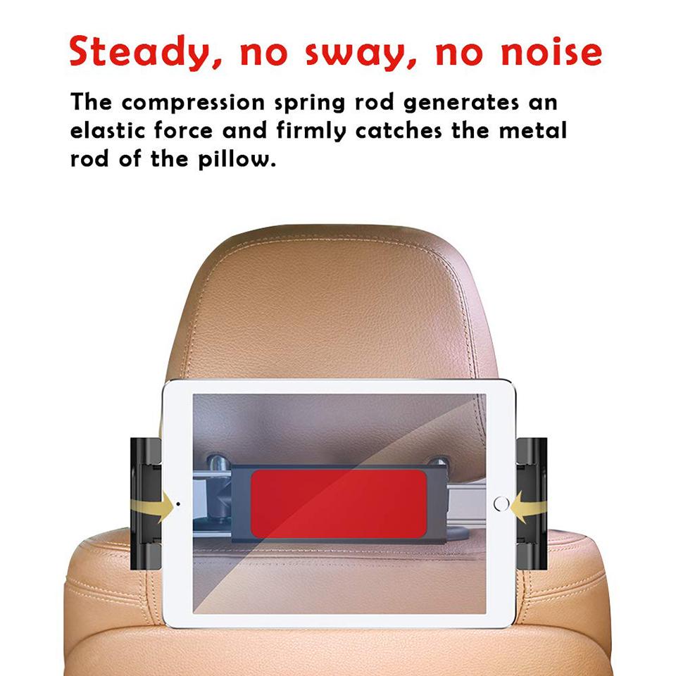Soporte de asiento de teléfono para dispositivos de menos de 12,9 pulgadas, reposacabezas retráctil para tableta, ordenador, asiento de coche, soporte de viaje