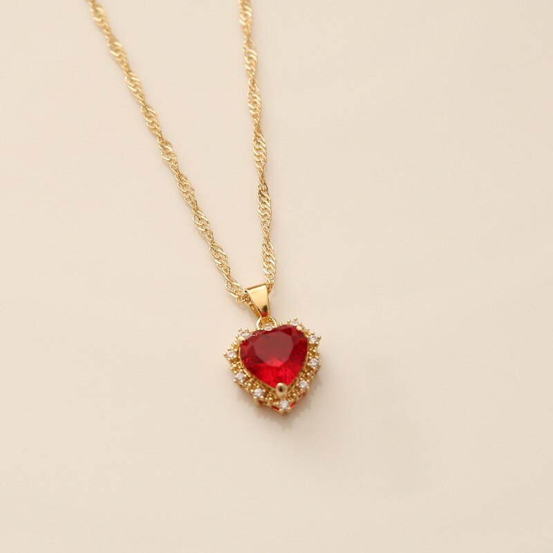 Luxury Zircon Heart Pendant Necklaces For Women Girls Gold Collar NecklacesWedding Party Daily Jewelry