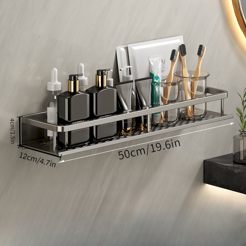 Estante para baño, organizador de almacenamiento de maquillaje, estante para champú de aleación de aluminio, estante ducha, accesorios de baño, estante de pared sin taladro repisa pared baño estanterías de baño: Caqui oscuro