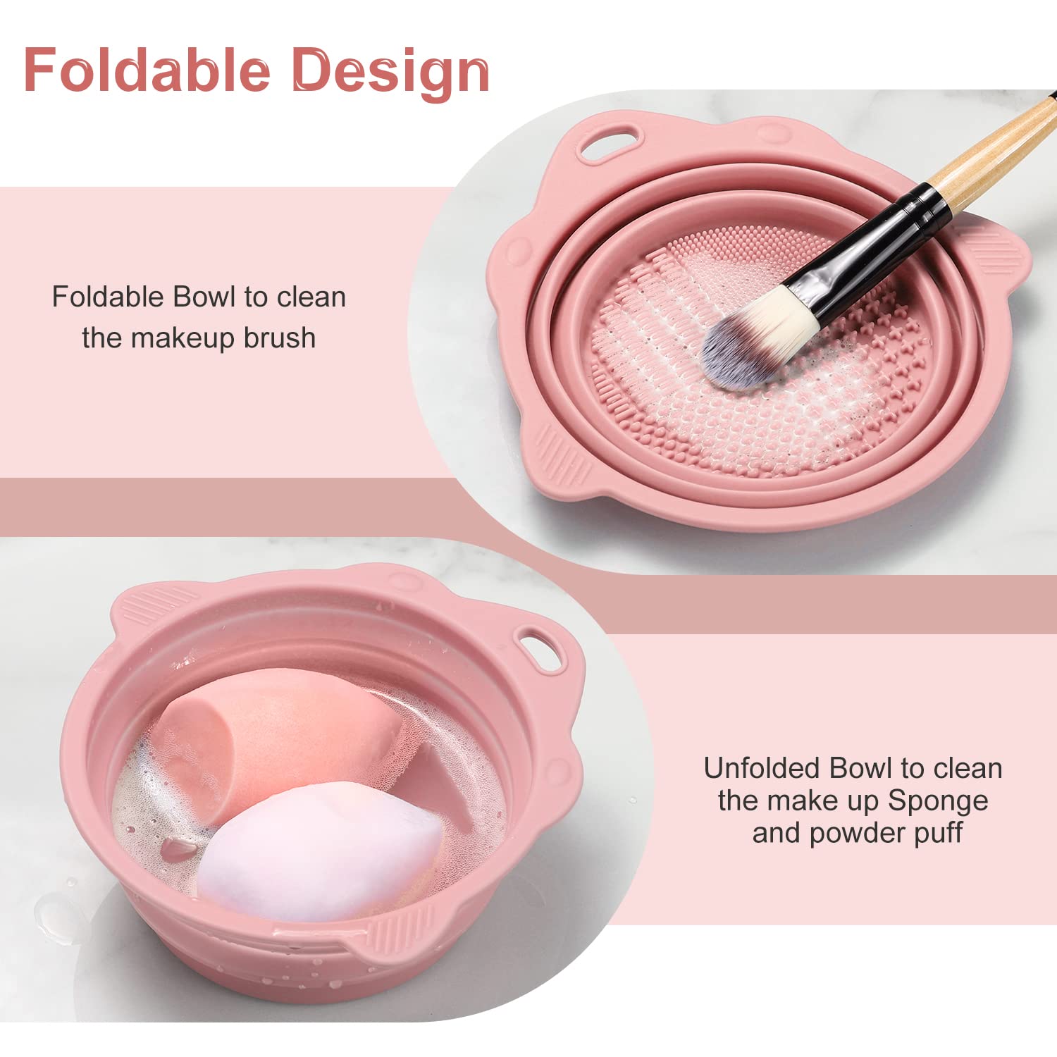 1pc Foldable Silicone Makeup Brush Cleaner Bowl - Portable Cleaning Tool for Brushes, Powder Puffs, and Sponges