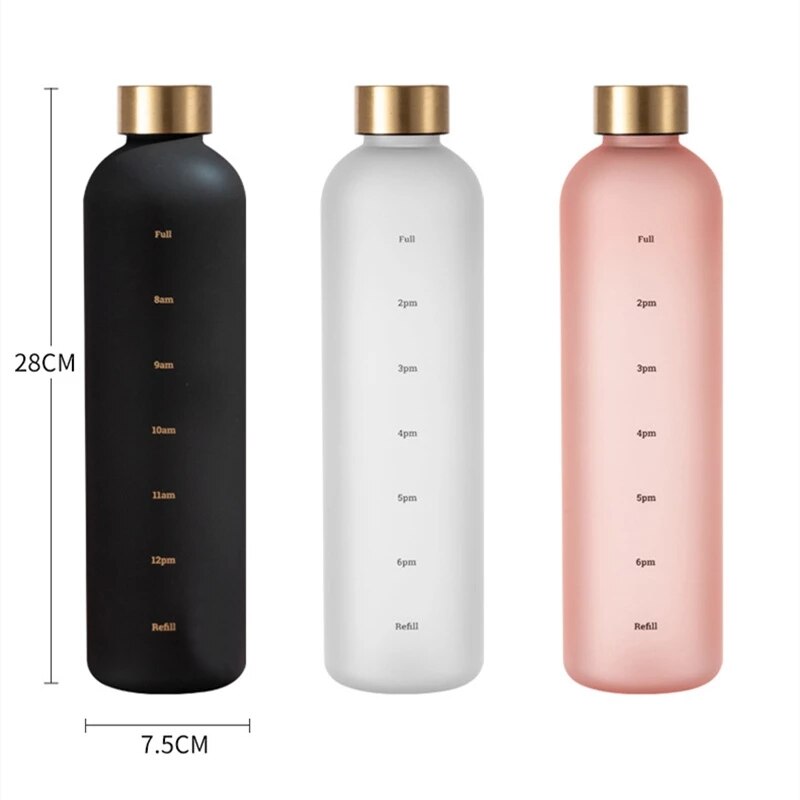1000ML Water Bottle Plastic Water Cup Large Capacity Space Cup with Time Marker Tea Drinkware Water Bottle Kitchen Tools