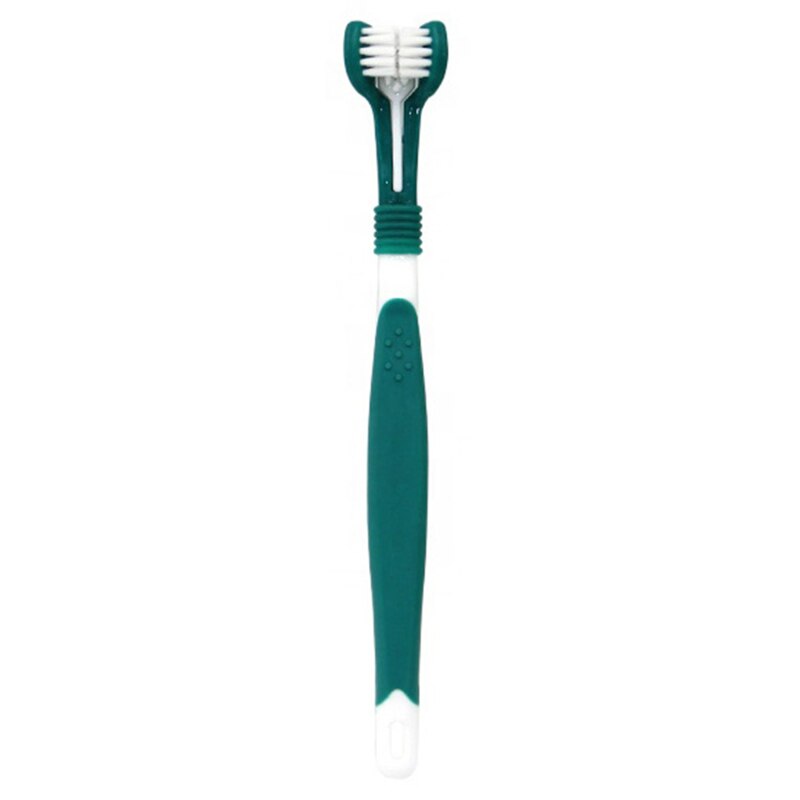 Pet Toothbrush Three-Head Toothbrush Multi-angle Cleaning Addition Bad Breath Tartar Teeth Care Dog Cat Cleaning Mouth: dark green
