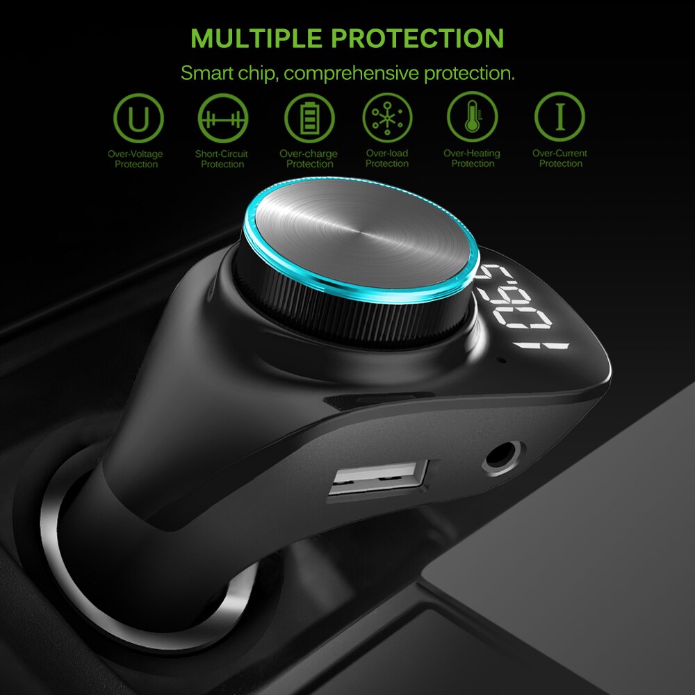 Auto Mp3 Speler Handsfree Auto Mp3 Adapter Bluetooth 5.0 Rotary Knop Lcd-scherm Dual Usb Charger Power Adapter