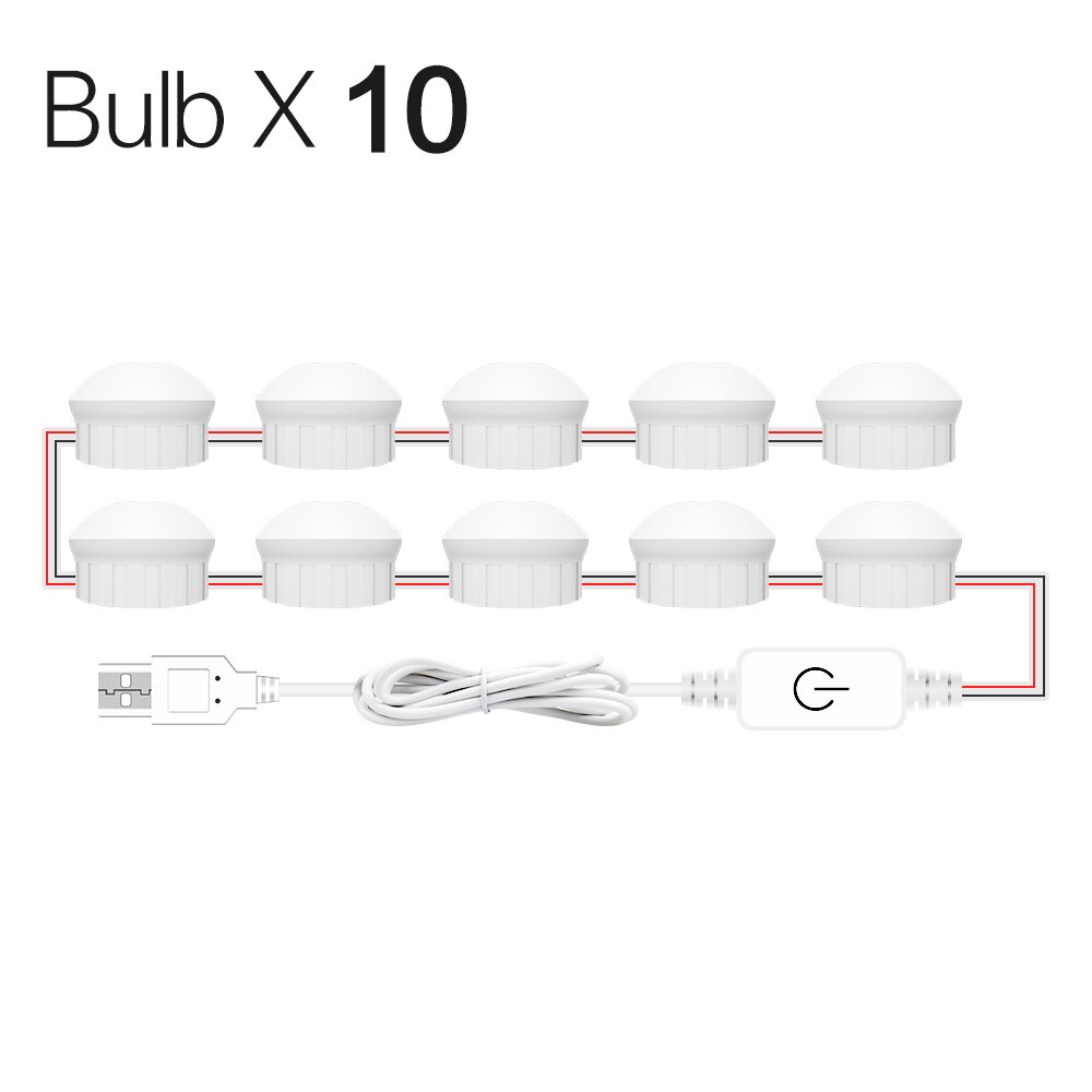 Make up Furniture Lighting USB Port Makeup Vanity Mirror Light Bulb Kit 12V Touch Dimmable Decor Hollywood Dressing Table Lamp: 10 Bulbs White