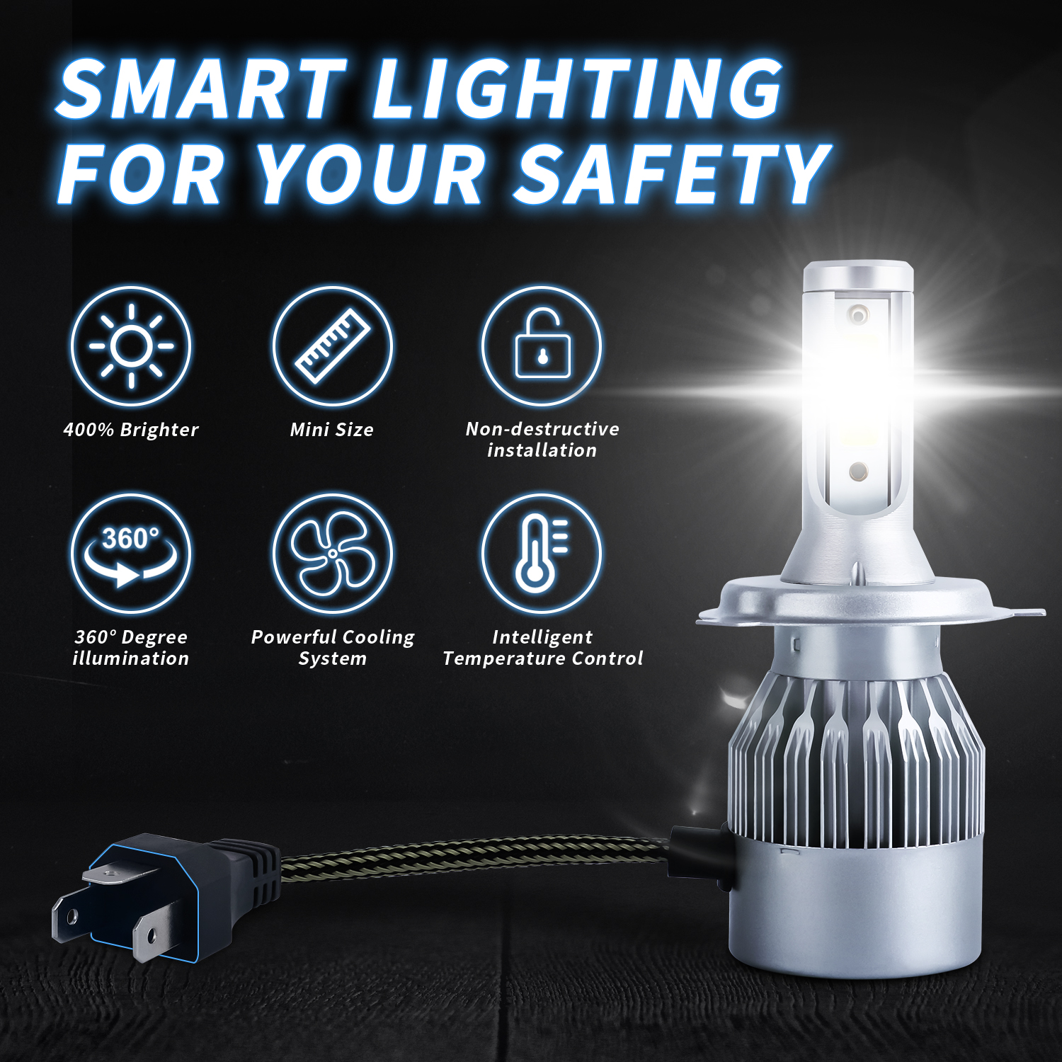 2 uds C6 72W H11 H4 Hi/Lo H1 H7 COB LED H11 HB3 9005 HB4 9006 bombillas de faros de coche luz antiniebla de coche 12V 7200LM faros de coche blanco