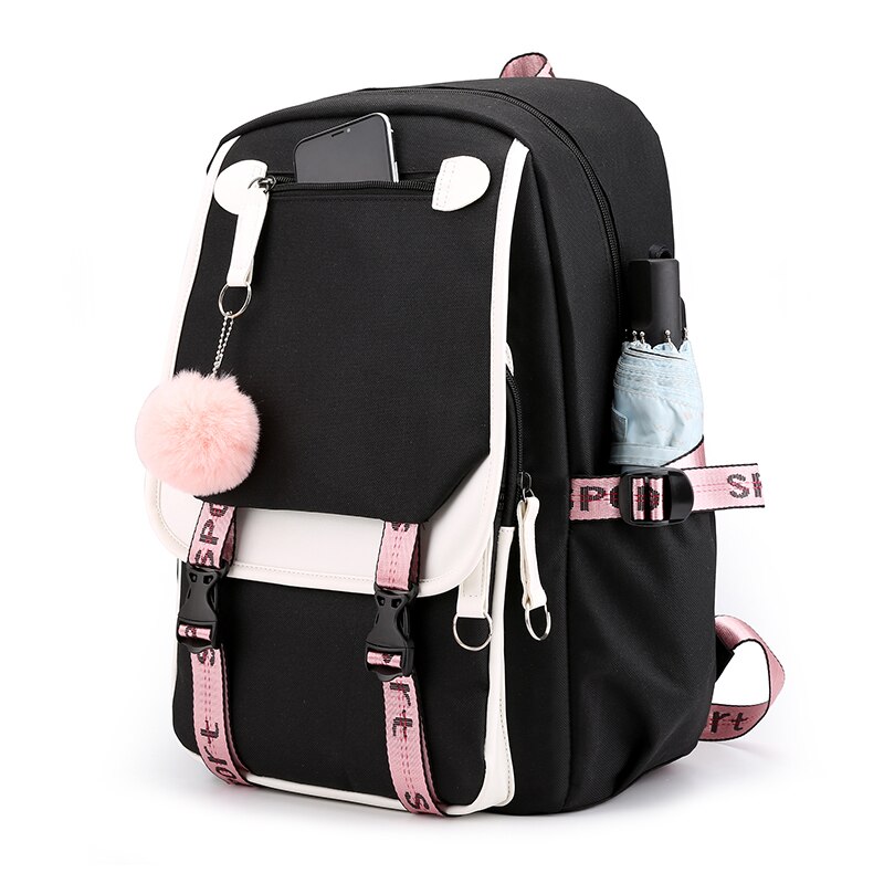 Sac à dos en toile pour l'école adolescentes sacs multi-poches femmes voyage sac à dos Mochila Mujer Femal sac à bandoulière sac de couleur Pure: Style 2