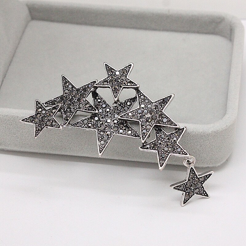 Ajojewel Silver Color Stars Shaped Vintage Brooches Pins For Women Full Of Rhinestone Trendy Jewelry Party For Friends