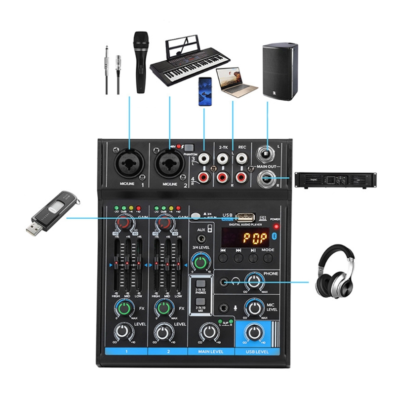 Mini Mixer Console di missaggio audio portatile digitale professionale con scheda audio e funzione Bluetooth