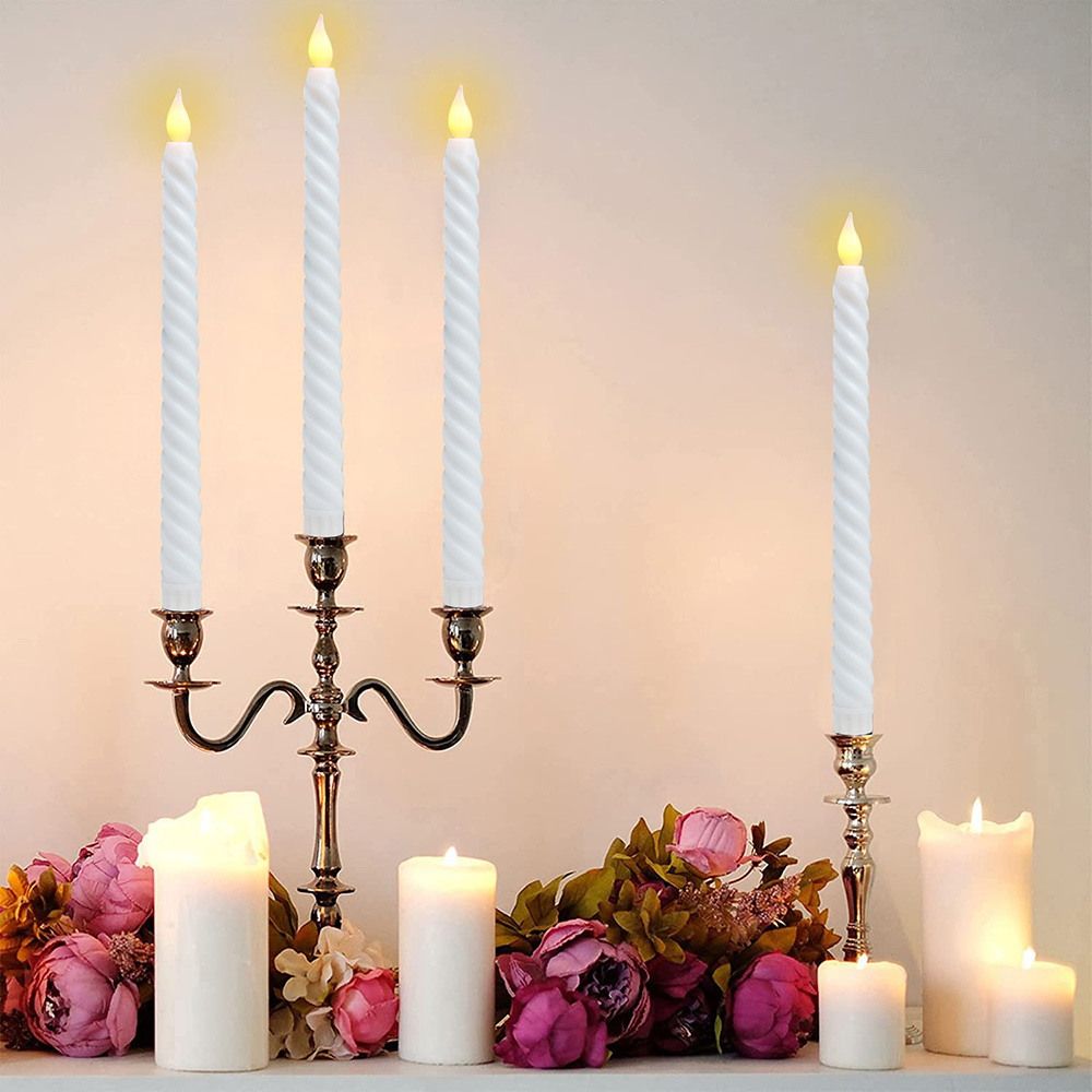 Velas cónicas LED sin llama, luces decorativas para ventana, velas navideñas, lámpara, velas largas eléctricas, candelabros sin llama con mecha 3D