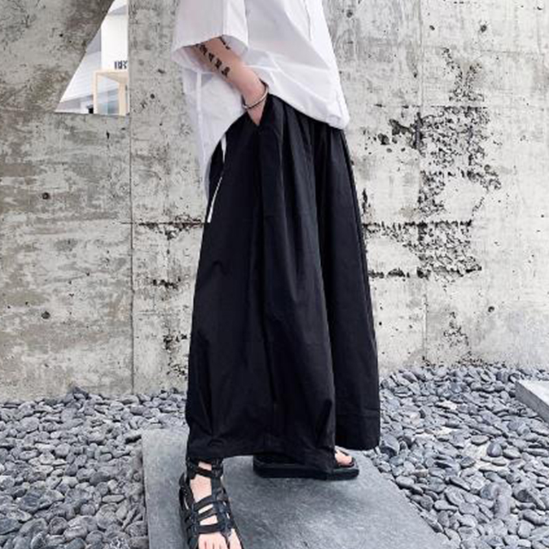 Pantalones holgados informales negros de pierna ancha para hombre, ropa de calle masculina, falda Punk gótica de Hip Hop, pantalones estilo japonés, pantalones Kimono