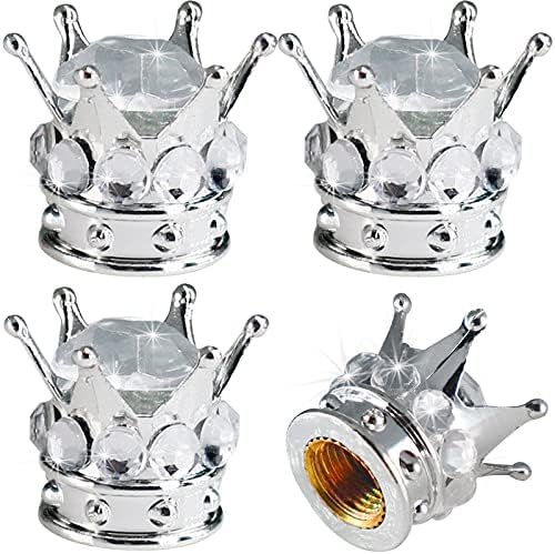 4 Pcs Crown Tire Valve Stem Caps Bling Crystal Rhinestone Universal Chrome Crown Vehicle Car Tire Caps Covers Autos Accesorios: Silver